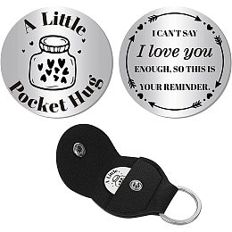 CREATCABIN Pocket Hug Token Long Distance Relationship Keepsake Stainless Steel Double Sided Inspirational Gift with PU Leather Keychain for Friends Family Daughter Son 1.2 x 1.2 Inch