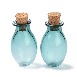 Honeyhandy Oval Glass Cork Bottles Ornament, Glass Empty Wishing Bottles, DIY Vials for Pendant Decorations, Dark Cyan, 15.5x26~30mm