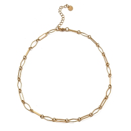 Honeyhandy 304 Stainless Steel Rhombus & Oval Link Chain Necklace, Real 18K Gold Plated, 16~16-1/8 inch(40.6~41cm)