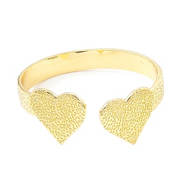 Honeyhandy Rack Plating Brass Double Heart Open Cuff Bangle for Women, Cadmium Free & Lead Free, Real 18K Gold Plated, Inner Diameter: 2-1/4x2 inch(5.8x5.1cm)