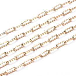 Honeyhandy Soldered Brass Paperclip Chains, Drawn Elongated Cable Chains, Long-Lasting Plated, with Spool, Real 18K Gold Plated, 6x2.5x0.6mm, about 16.4 Feet(5m)/roll