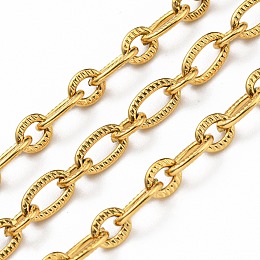 Honeyhandy 304 Stainless Steel Oval Link Chains, Soldered, with Spool, Real 18K Gold Plated, Big: 7x4x1mm, Small: 5x4x1mm, 10m/roll