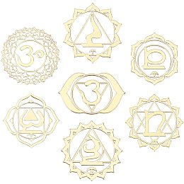 SUNNYCLUE 1 Box 7 Styles Chakra Stickers Hollow Brass Energy Sticker Sacred Muladhara Anahata Ajna Pattern Self Adhesive for Healing Crystal Epoxy Resin Scrapbook Phone Decorations, Golden