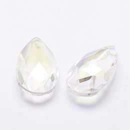 Honeyhandy Transparent Glass Pendants, Faceted, teardrop, Clear, 38x22.5~23x13.5~14mm, Hole: 1.5mm