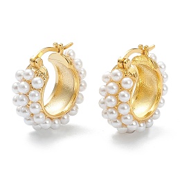 Honeyhandy Brass Hoop Earrings, with Acrylic Imitation Pearl, Ring, White, Real 18K Gold Plated, 21.5x21x8.5mm, Pin: 0.7mm