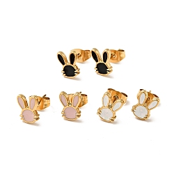 Honeyhandy Enamel Rabbit Stud Earrings with 316 Surgical Stainless Steel Pins, Gold Plated 304 Stainless Steel Jewelry for Women, Mixed Color, 8.5x6.5mm, Pin: 0.8mm