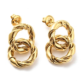 Honeyhandy 304 Stainless Steel Grooved Ring Dangle Stud Earrings, Real 14K Gold Plated, 22.5x15mm