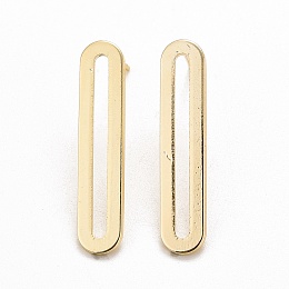 Honeyhandy Brass Long Oval Stud Earrings, Minimalist Geometry Earrings for Women, Cadmium Free & Lead Free, Real 14K Gold Plated, 30x6x1mm, Pin: 0.8mm