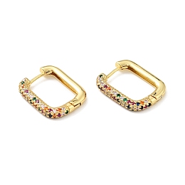 Honeyhandy Colorful Cubic Zirconia Rectangle Hoop Earrings, Rack Plating Brass Jewelry for Women, Cadmium Free & Nickel Free & Lead Free, Real 18K Gold Plated, 20x16x3mm, Pin: 1mm