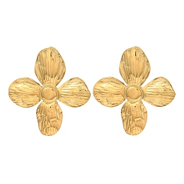 Honeyhandy 304 Stainless Steel Stud Earrings for Women, Flower, Real 18K Gold Plated, 33x30mm