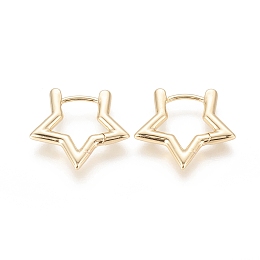 Honeyhandy Brass Huggie Hoop Earrings, Long-Lasting Plated, Star, Real 18K Gold Plated, 19x21x2.5mm, Pin: 1mm