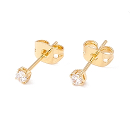 Honeyhandy Tiny Clear Cubic Zirconia Square Stud Earrings, Brass Jewelry for Women, Lead Free & Cadmium Free, Real 18K Gold Plated, 2.5x2.5mm, Pin: 0.7mm