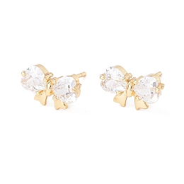 Honeyhandy Clear Cubic Zirconia Bowknot Stud Earrings, Brass Jewelry for Women, Lead Free & Cadmium Free, Real 18K Gold Plated, 8x12mm, Pin: 0.8mm