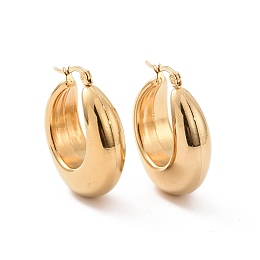 Honeyhandy Ion Plating(IP) 304 Stainless Steel Hoop Earrings, Hypoallergenic Earrings, Moon Shape, Real 24K Gold Plated, 32x28x11mm, Pin: 16x0.8~1.5mm