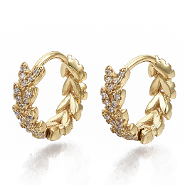 Honeyhandy Brass Micro Pave Cubic Zirconia Huggie Hoop Earring, Flower Ring, Real 18K Gold Plated, 13.5x4mm, Pin: 1mm