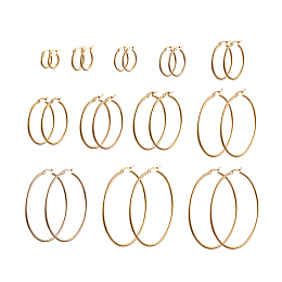 Honeyhandy 304 Stainless Steel Hoop Earrings, Huggie Hoop Earrings for Women, Round Ring, Golden, 12 Gauge, 15x2mm, 20x2mm, 23~25x2mm, 30x2mm, 34~35x2mm, 40x2mm, 44x2mm, 50x2mm, 55x2mm, 60x2mm, 65x2mm, 70x2mm, Pin: 1x0.7mm, 12pair/set