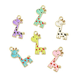 Alloy Enamel Pendants, Giraffe Charms, Golden, Mixed Color, 27x17x1mm, Hole: 2mm