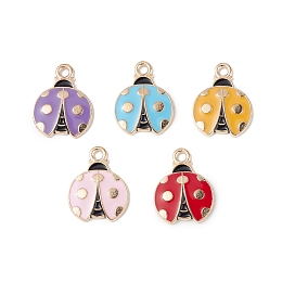 Honeyhandy Alloy Enamel Pendants, Light Gold, Ladybug Charm, Mixed Color, 17.5x14x2mm, Hole: 2mm