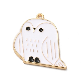 Honeyhandy Alloy Enamel Pendants, Golden, Owl Charm, White, 25x24x1mm, Hole: 1.5mm