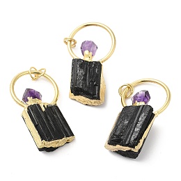 Honeyhandy Natural Black Tourmaline and Amethyst Pendants, Perfume Bottle Charms with Rack Plating Brass Findings, Cadmium Free & Lead Free, Golden, 44~60x25x11.5~17mm, Hole: 3.5mm