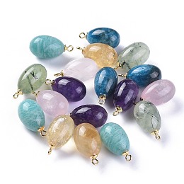 Honeyhandy Natural Mixed Stone Pendants, with 925 Sterling Silver Loop, Teardrop, Golden, 17.5~18.5x9.5mm, Hole: 1.4mm