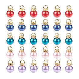 PandaHall Elite 50pcs 5 Color Imitation Pearl Charms Pendants Faux Pearl Beads Charms with Rhinestone for Dangle Earrings Necklace Jewelry Making