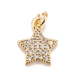 Honeyhandy Brass Micro Pave Cubic Zirconia Charms, Real 18K Gold Plated, Lead Free & Cadmium Free, Star, Clear, 12x10x2mm, Hole: 2mm