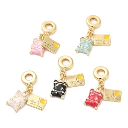 Honeyhandy Brass Enamel European Dangle Charms, Large Hole Pendants, Lead Free & Cadmium Free, Long-Lasting Plated, Real 18K Gold Plated, Ticket and Luggage Cases, Mixed Color, 30.5mm, Hole: 4.5mm, Luggage Cases: 15x9x3mm, Ticket: 11.5x7.5x1mm