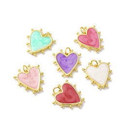 Honeyhandy Rack Plating Brass Enamel Pendants, with Jump Ring, Lead Free & Cadmium Free, Heart Charm, Real 18K Gold Plated, Mixed Color, 19x18x3mm, Hole: 3.5mm