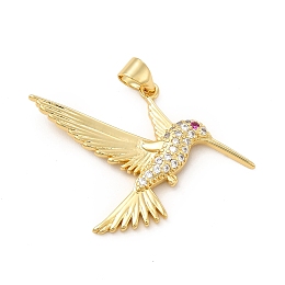 Honeyhandy Rack Plating Brass Micro Pave Cubic Zirconia Pendants, Cadmium Free & Lead Free, Real 18K Gold Plated, Hummingbird Charm, Clear, 34x25x3mm, Hole: 3.5x5mm