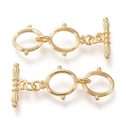 Honeyhandy Brass Toggle Clasps, Long-Lasting Plated, Double Ring & Bar, Real 18K Gold Plated, Ring: 29.5x12x1.7~4.5mm, Hole: 2mm, Bar: 17x5.5x2.3mm, Hole: 2mm