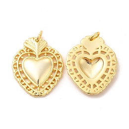 Honeyhandy Eco-Friendly Rack Plating Brass Pendants, Long-Lasting Plated, Lead Free & Cadmium Free, Sacred Heart Charm, Real 18K Gold Plated, 24x19x3mm, Hole: 3mm