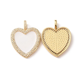 Honeyhandy Rack Plating Brass Micro Pave Cubic Zirconia Pendants, with Enamel, Long-Lasting Plated, Cadmium Free & Lead Free, Heart, Real 18K Gold Plated, 29.5x23x2.5mm, Hole: 5x2.5mm