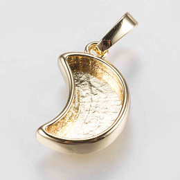 Honeyhandy Brass Pendant Cabochon Settings, Plain Edge Bezel Cups, Long-Lasting Plated, Moon, Golden, 16.5x10.5x3mm, Hole: 2x2.5mm, Tray: 12x6mm