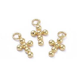 Honeyhandy Brass Pendants, Long-Lasting Plated, with Jump Rings, Cross, Golden, 16x10x2.5mm, Hole: 3.4mm