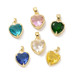 Honeyhandy Glass Pendants, with Golden Plated Brass Findings, Cadmium Free & Lead Free, Heart, Mixed Color, 18x14.5x8mm, Hole: 4x6mm