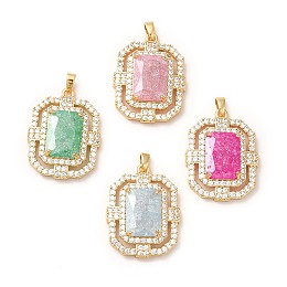 Honeyhandy Rack Plating Brass & Crushed Ice Cut Cubic Zirconia Pendants, with Rhinestone, Real 14K Gold Plated, Cadmium Free & Lead Free, Rectangle, Mixed Color, 28x21x7mm, Hole: 5x2.5mm