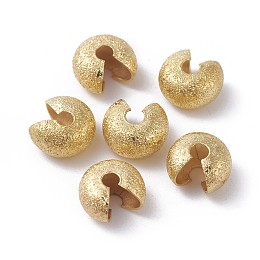 Honeyhandy Textured Brass Crimp Beads Covers, Golden, 7x4.5mm, Hole: 1.8mm