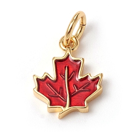 Honeyhandy Autumn Theme Brass Charms, with Enamel and Jump Rings, Long-Lasting Plated, Maple Leaf, Red, Golden, 11.5x9x2mm, Jump Ring: 5x0.7mm, Inner Diameter: 3.6mm