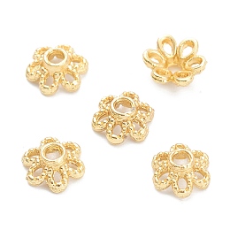 Honeyhandy Rack Plating Alloy Flower Bead Caps, 6-Petal, Lead Free & Cadmium Free, Long-Lasting Plated, Real 18K Gold Plated, 5.5x6.2x2.5mm, Hole: 1.4mm