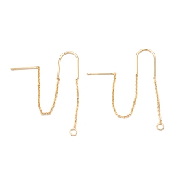 Honeyhandy Brass Stud Earring Findings, Ear Thread with U-shape Link & Loop, Long-Lasting Plated, Real 18K Gold Plated, 74.5mm, Hole: 2mm, Pin: 0.8mm