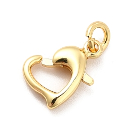 Honeyhandy Rack Plating Brass Lobster Claw Clasps, Long-Lasting Plated, with Jump Rings, Cadmium Free & Lead Free, Heart, Real 18K Gold Plated, 10x7x2.5mm, Hole: 2.5mm, ring: 4x0.9mm