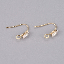 Honeyhandy Brass Earring Hooks, Ear Wire, with Clear Cubic Zirconia and Horizontal Loop, Long-Lasting Plated, Real 14K Gold Plated, 16x13x3.5mm, Hole: 2mm, Pin: 0.8mm