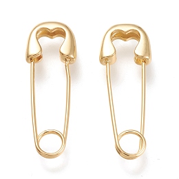 Honeyhandy Brass Dangle Earrings, Safety Pin Shape, Real 18K Gold Plated, 32x11x3.5mm, Pin: 0.8mm