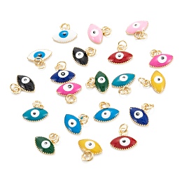 Honeyhandy Brass Enamel Pendants, Real 18K Gold Plated, Long-Lasting Plated, Evil Eye, Mixed Color, 10x11x2mm, Hole: 2.6mm