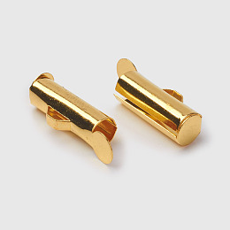 Honeyhandy Brass Slide On End Clasp Tubes,  Slider End Caps, Golden, 13.5x4.5mm, Hole: 1mm, Inner Diameter: 2mm