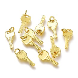 Honeyhandy Brass Pendants, with Jump Rings, Long-Lasting Plated, Key, Golden, 16x7x1.5mm, Hole: 3mm