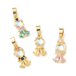 Honeyhandy Brass Micro Pave Cubic Zirconia Pendants, with Glass, Long-Lasting Plated, Real 18K Gold Plated, Cadmium Free & Lead Free, Girl, Mixed Color, 17.5~21x9~10x4mm, Hole: 5x3mm