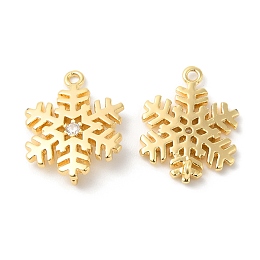 Honeyhandy Brass Pave Clear Cubic Zirconia Connector Charms, Snowflake Links, Real 18K Gold Plated, 15x12x4mm, Hole: 1mm