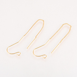 Honeyhandy Brass Stud Earring Findings, with Loop, Ear Threads, Nickel Free, Real 18K Gold Plated, 70~72mm, Hole: 2mm, Pin: 0.8mm